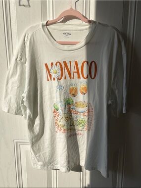 Old Navy White Graphic Tee with Orange "MONACO" Print